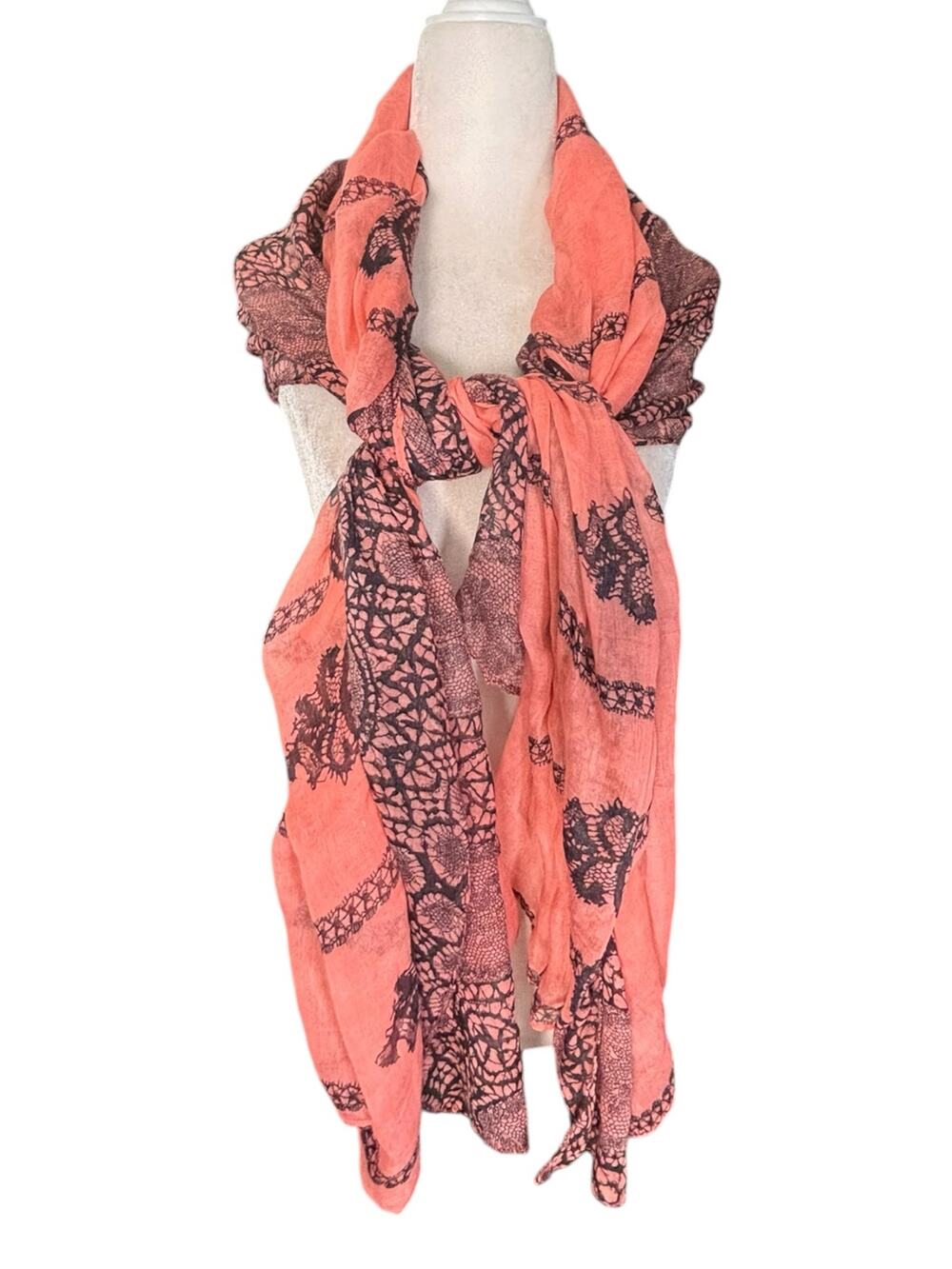 Lace Print Scarf Wrap Lightweight Boho Festival Romantic Layering Accessory